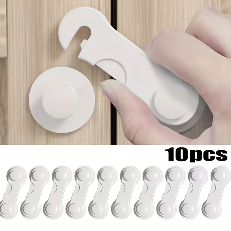 Image of 10pcs Heavy-duty White Plastic Safety Lock Set - Easy No-tool Adhesive Installation With For Fridge, Cabinet, Pantry Door & Kitchen Appliances | And Cabinet Locks For Home & Kitchen Safety - Pet Safe