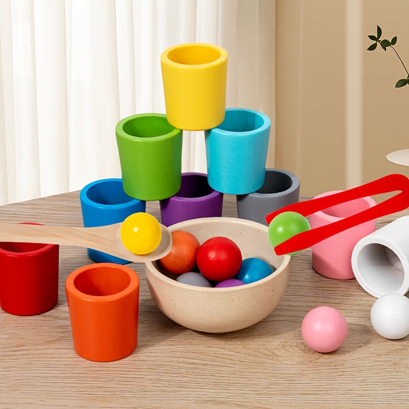 wooden   cups matching sorting   game training educational toys for children