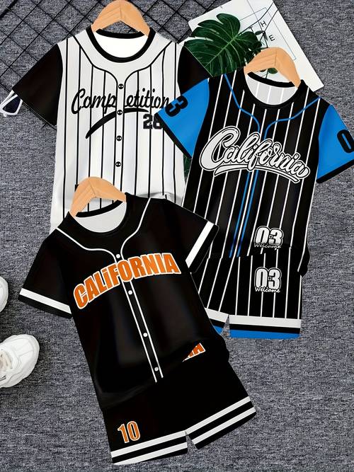 6pcs set of boys printing casual shorts shorts t shirt spring and summer pullover shorts shorts boys outdoor sports top with shorts suit for outdoor