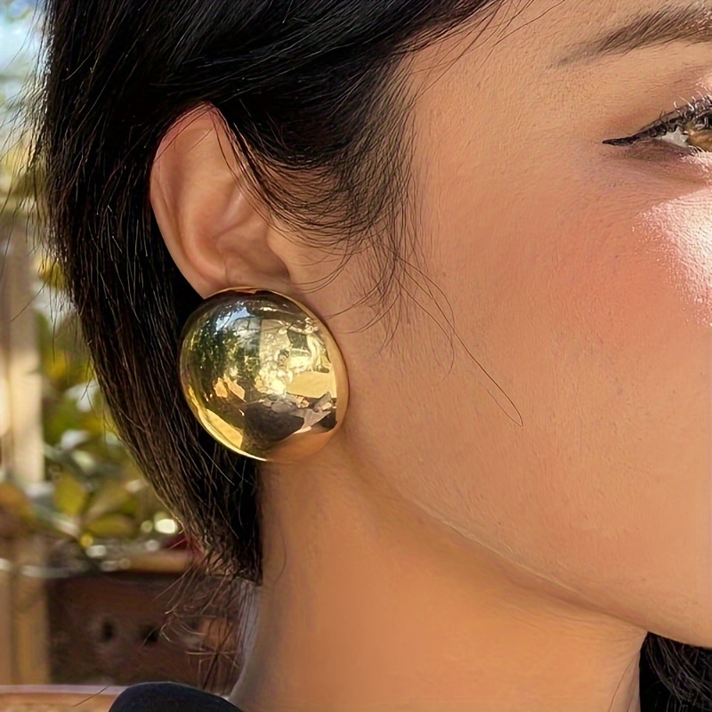 

Pair Of Chic Golden Metallic Dome Stud Earrings - Sleek For & Vacation Wear, , Novelty Earrings