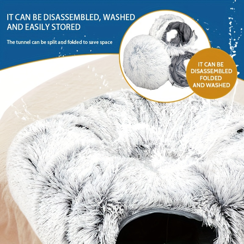 cat   bed with center washable cushion large cat   tubular toy 3 shapes for indoor cats kittens puppies   play round plush cat bed with   gray Product details 2