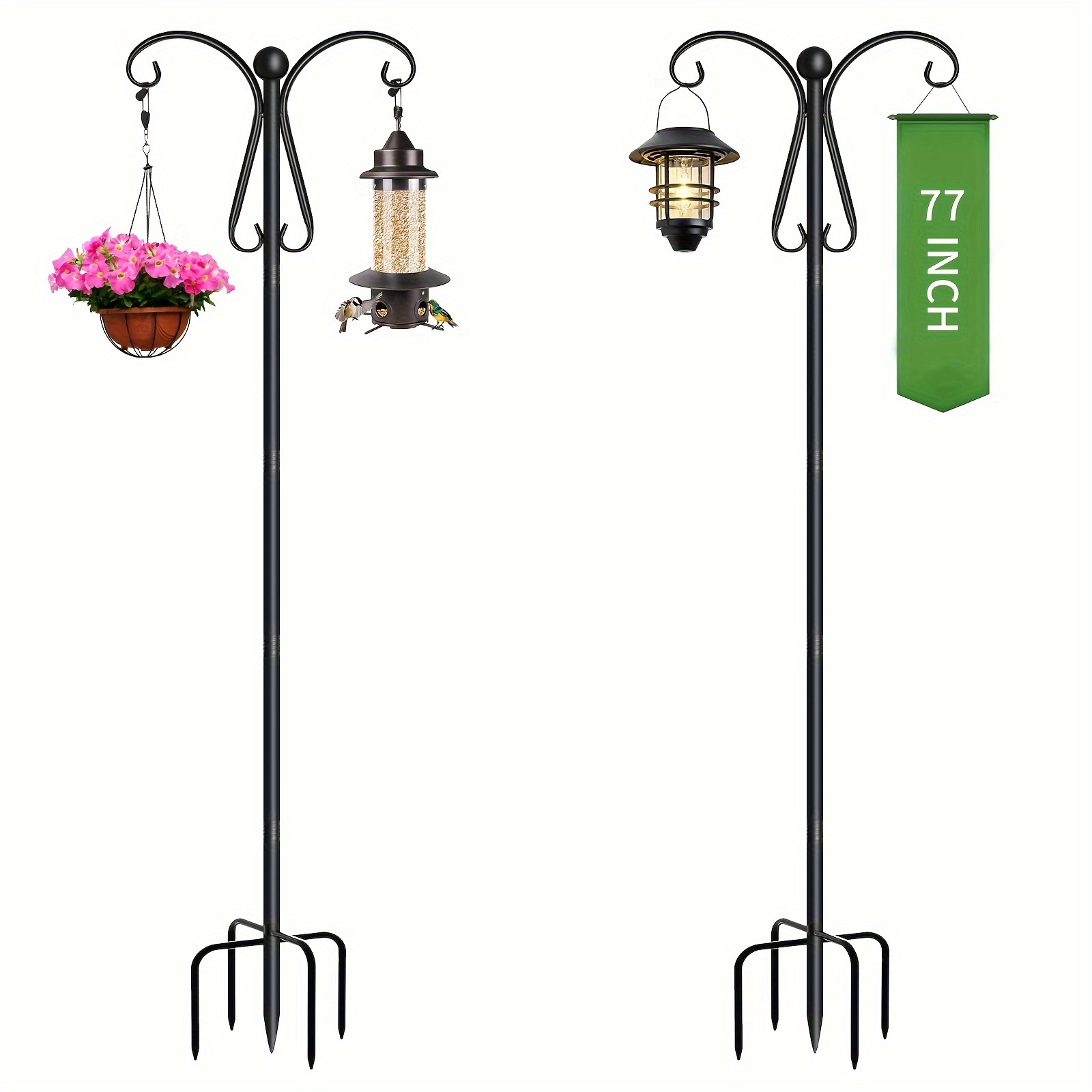 

Shepherds Hooks For Outdoor, Thickened 77" Bird Feeder Poles With 5 Prongs For Hanging Plant Baskets, Lanterns, Wedding Decor (2 Pack, 77inch)