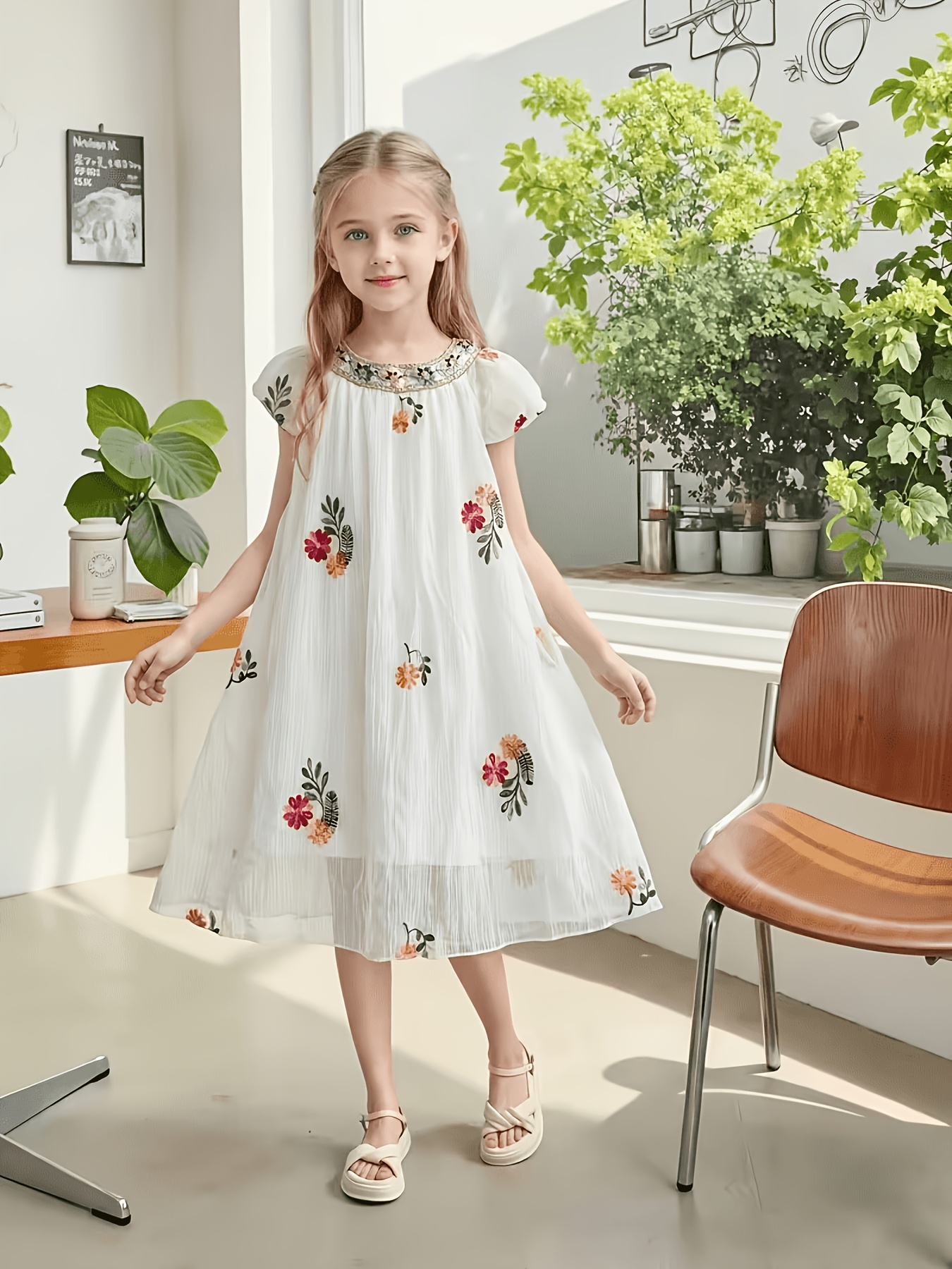 medium large girls outdoor casual summer embroidered