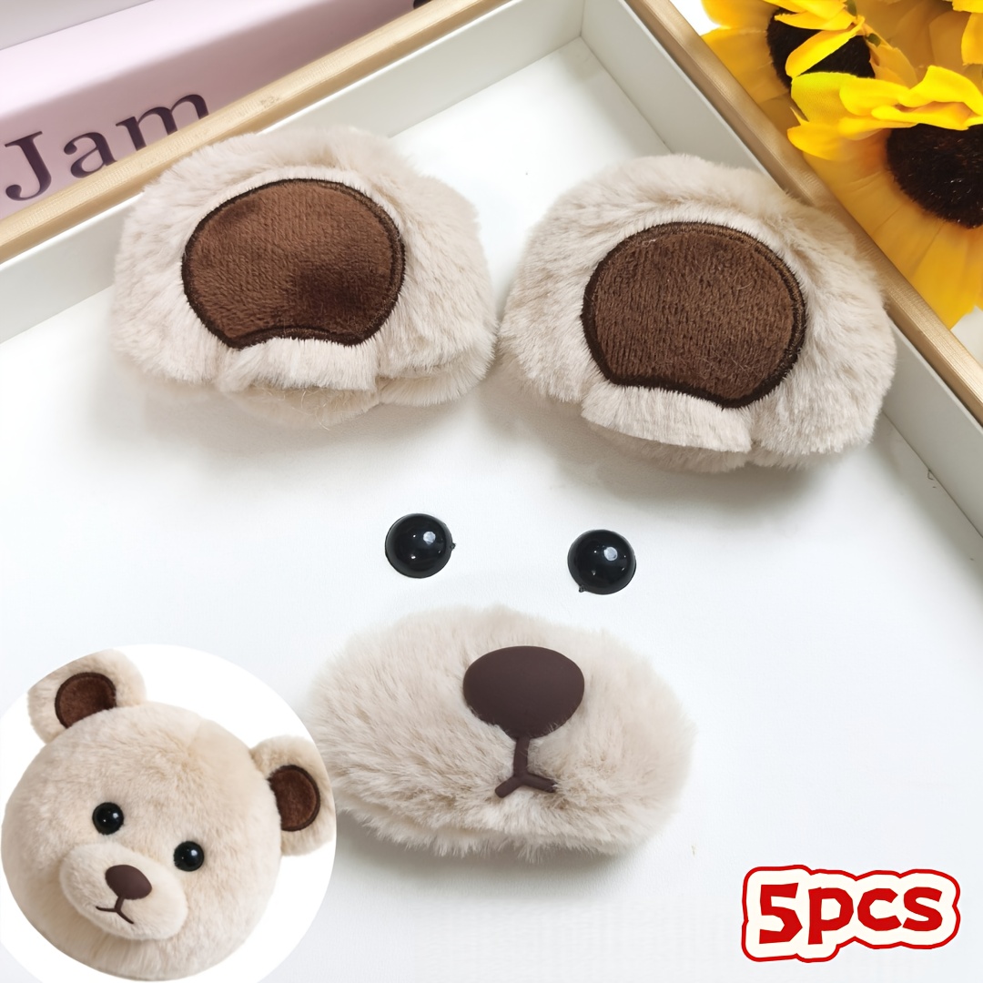 Image of 5pcs Doll Facial Feature Set (1 Nose, 2 Ears, 1 Pair Of Eyes), Equipped With Cute Bear Ear Caps And Facial Features, Plush Additions For Glasses And Nose, Suitable For Bag And Clothing Decoration