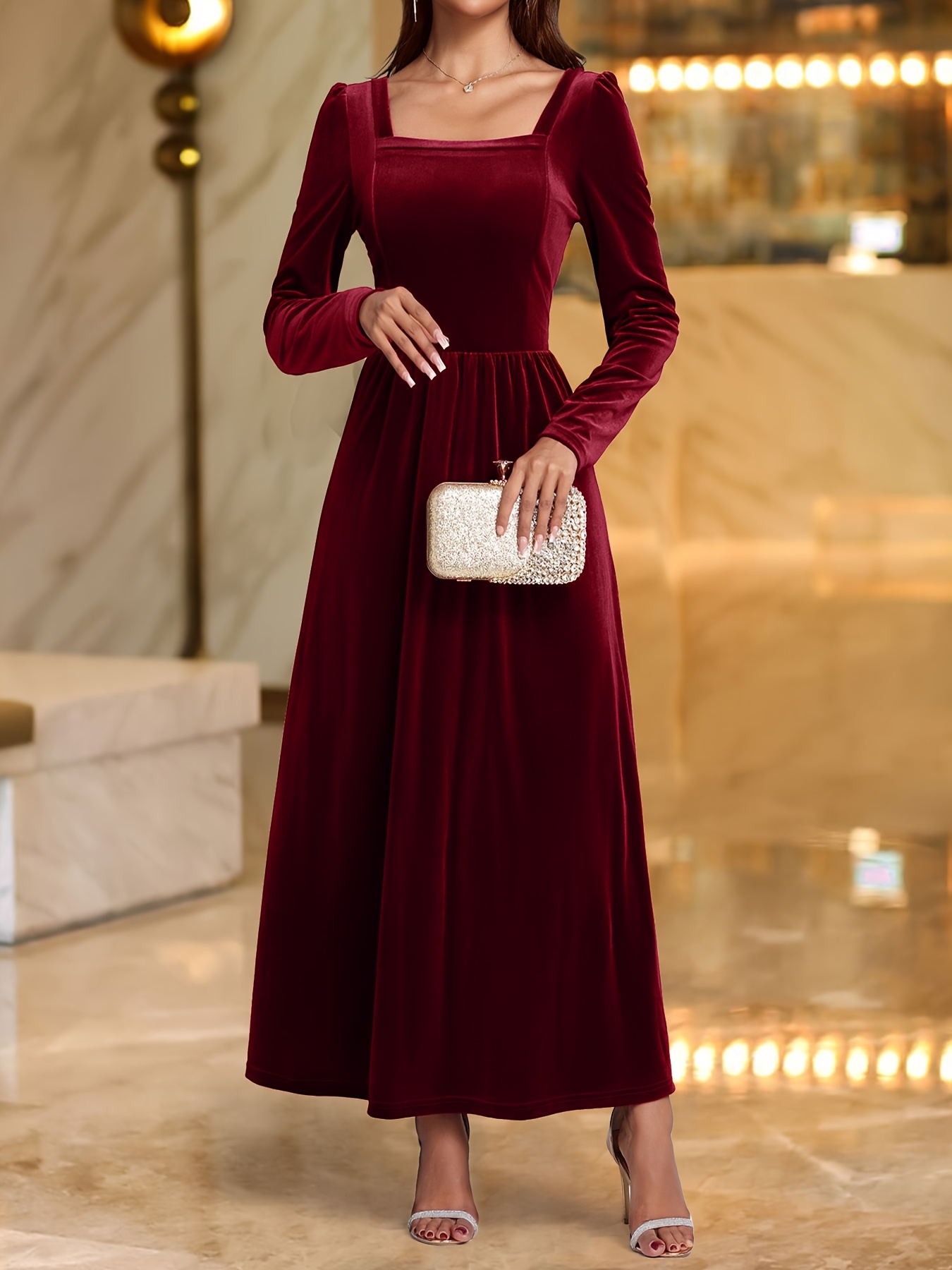 Borgogna Vestiti Da Sera In Velluto Abito Con Spacco In Velluto