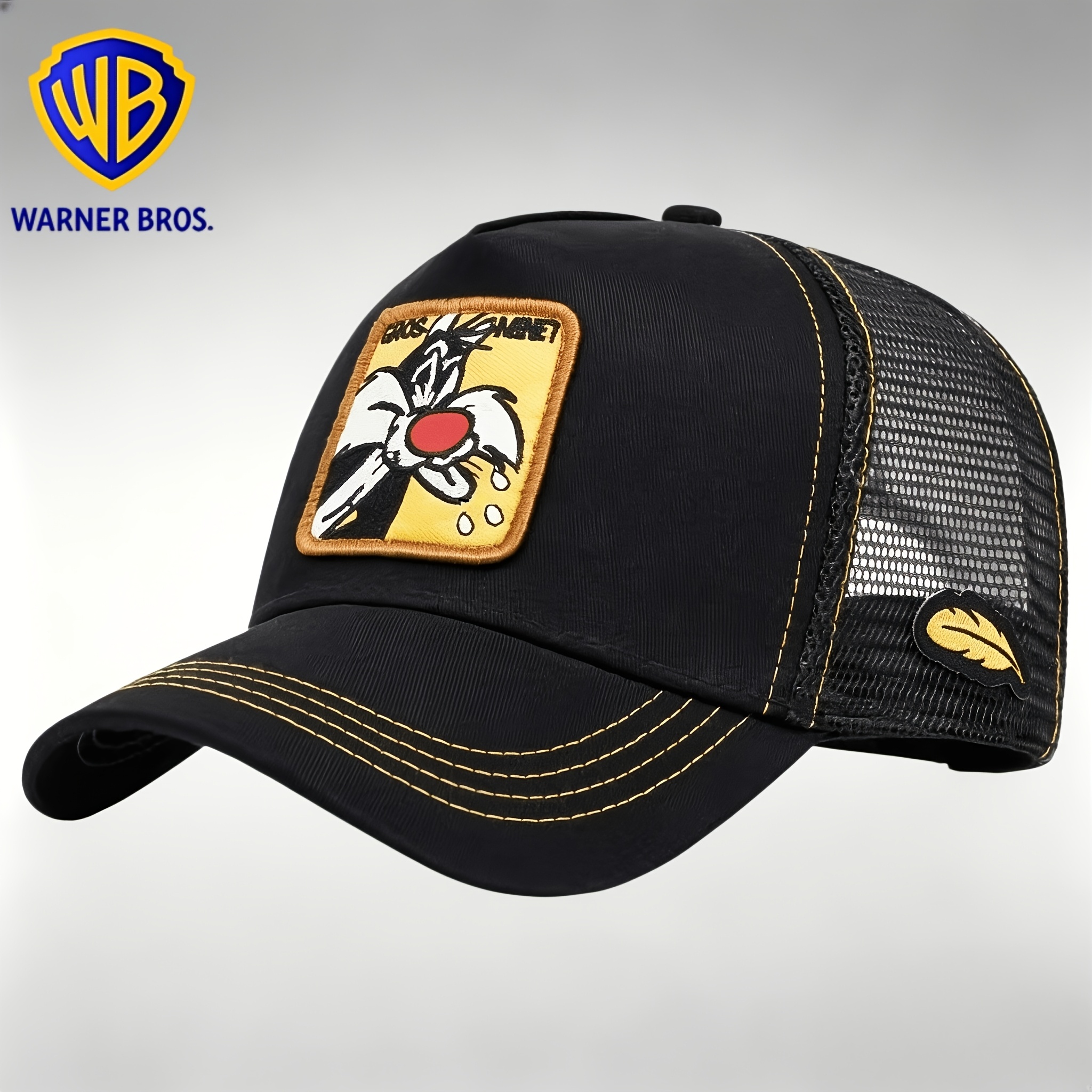 TEMU Wb Retro Silly Big Cat Cartoon Embroidery Novelty Accessory Sun Hat/trucker Hat, Adjustable Baseball , Breathable Summer Outdoor Hat, Trendy