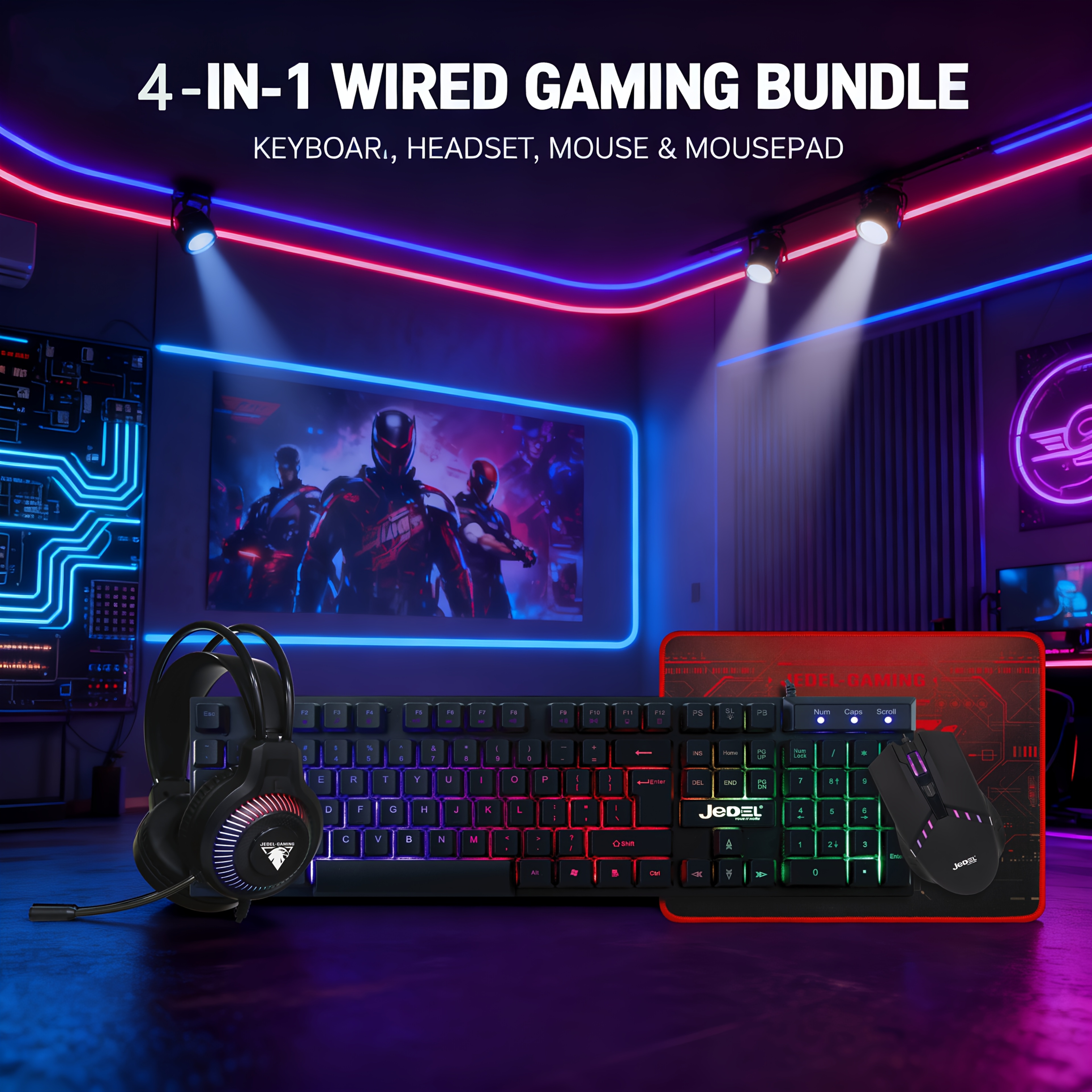 1 Set Of Four In One Wired Gaming Mechanical Keyboard Set, Keyboard+Headphones+Mouse+Mouse Pad, Designed for Elite Players, One Box for Complete Game Configuration, Perfect Gift for Birthdays/Halloween/Christmas