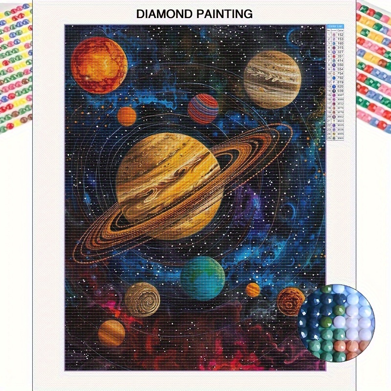 

5d Diamond Painting Kit For Adults "celestial Planets" - Round Diamond Landscape Canvas Art Set | Full Drill Diy Craft Project For Beginners & Enthusiasts | Mosaic Wall Art Home Décor (11.8x15.8 Inch)