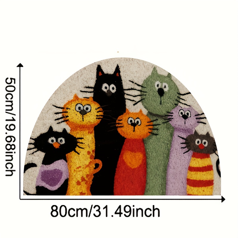 TEMU 1pc Semicircular Whimsical Cartoon Cats Doormat - Colorful, Non-slip Indoor/outdoor Mat For Entrance, Hallway, Garden, Kitchen - , Polyester,