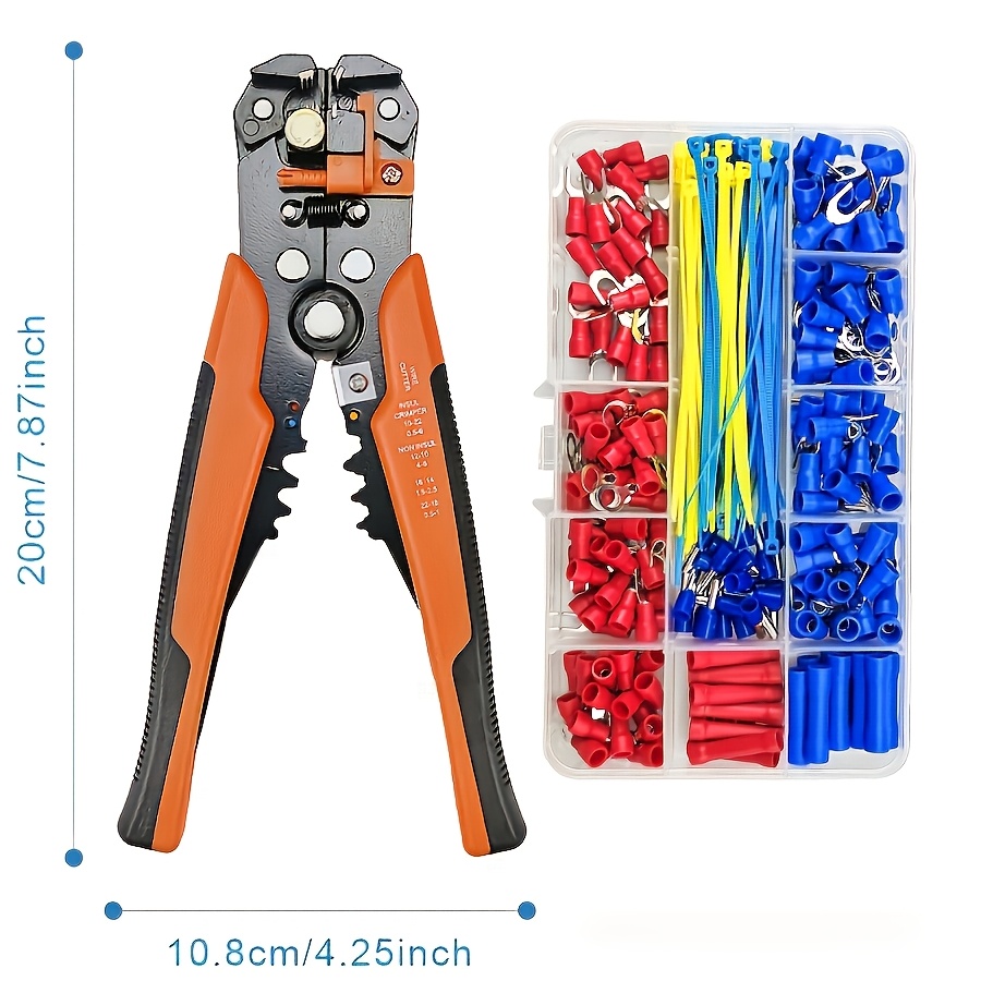 Image of 260pcs Spade Terminals Insulated Wire Connectors Electrical Assorted Crimp Ring Fork Set Ring Lugs Wire Stripper Pliers, Working Voltage 36v Max
