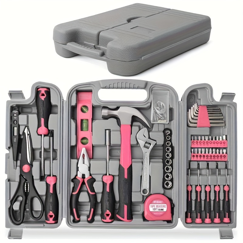 

56pcs Tool Set General Household Toolkit With Toolbox Storage Case, Pink Ladies Diy Tool Kit Set For Women Garage Use