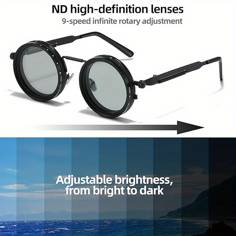 1 pair of brightness adjustable   1 9   frame gradient polarized nd   round metal frame   style bohemian retro rotating design wide version 139mm or more unisex mens teenagers womens masquerade   Product details 7