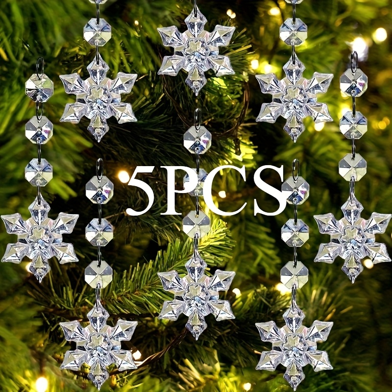 Image of 5pcs Crystal Snowflake Christmas Pendants For Home Interior Decoration, Christmas Tree And Prism Decoration, Elegant Christmas With , A Strong Christmas Atmosphere