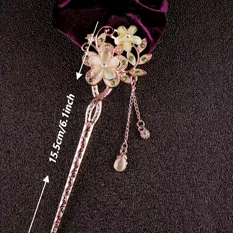 5pcs new chinese hairpin step shaking cats eye stone twin flower classical hairpin bun hair ethnic style headdress suitable for   holiday dressing prom sending to family and     in   Product details 2