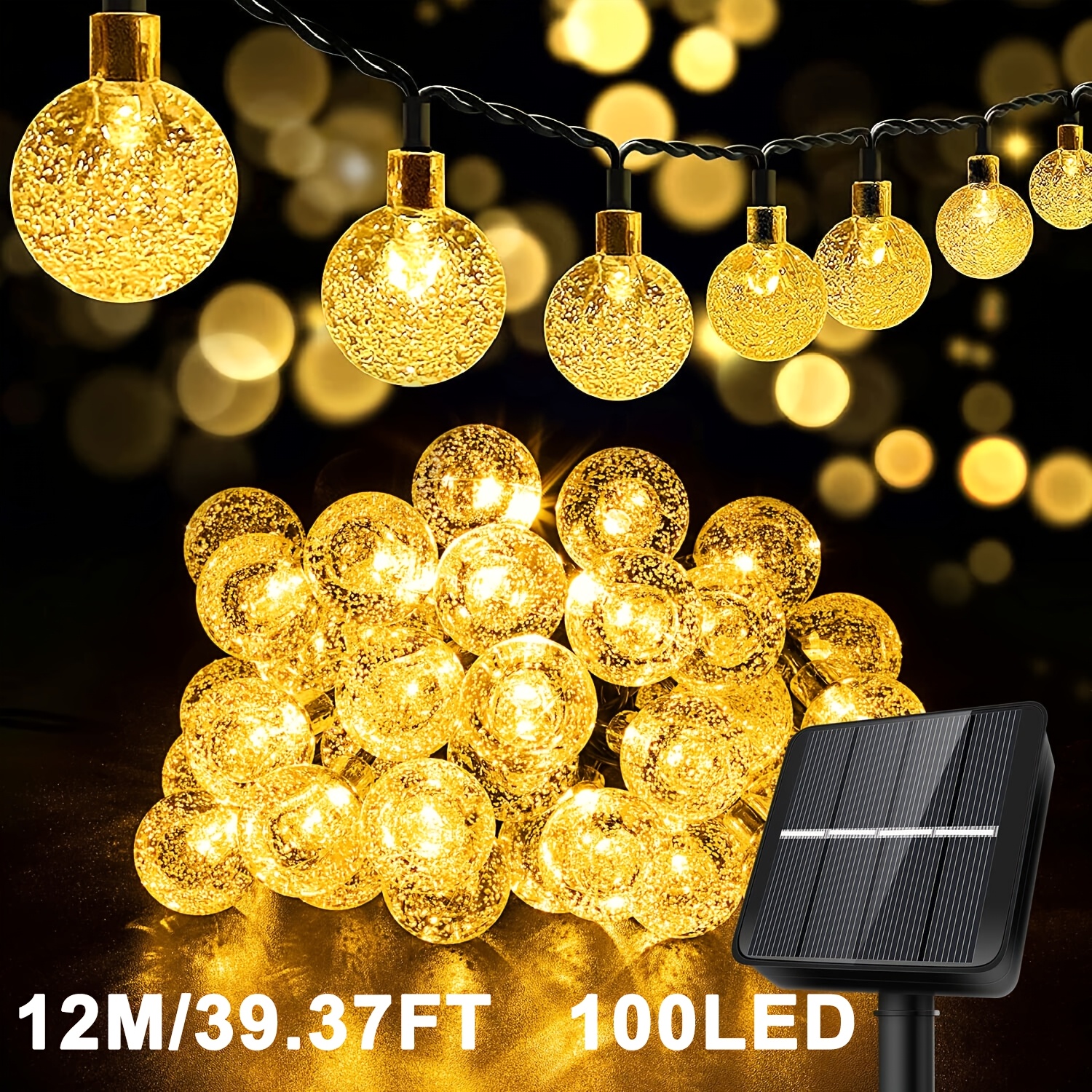 Image of Solar String Lights Outdoor, 22m/12m Led Crystal Lights Solar Powered Patio Lights, 8 , Festoon Fairy Light For Garden Outdoor Decorations, Warm White, Outside Halloween Christmas Wedding Lights