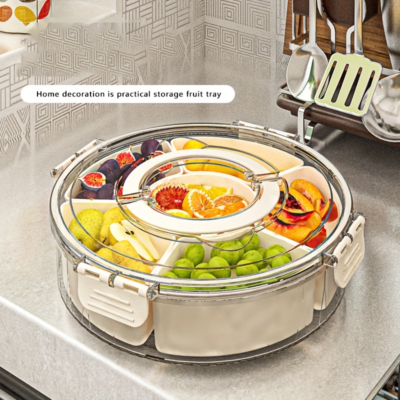 versatile rotating snack candy serving tray with lid   parties weddings and home use   plastic fruit bowl nut organizer details 0