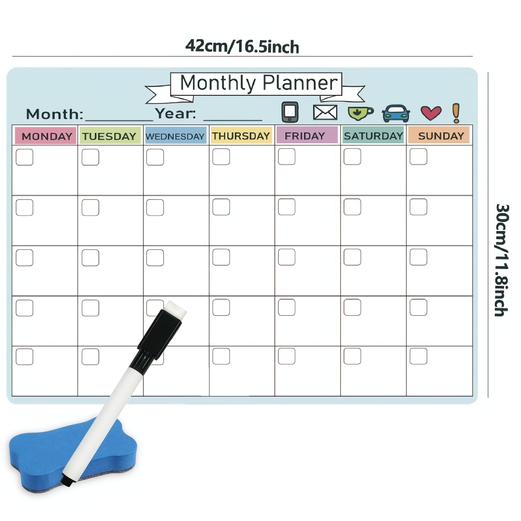 TEMU Kit Calendario Magnetico 2D Piatto 1 pz - Calendario Cancellabile , Pennarello e Gomma, Organizer di Pianificazione Adesivo per Ufficio, Casa e
