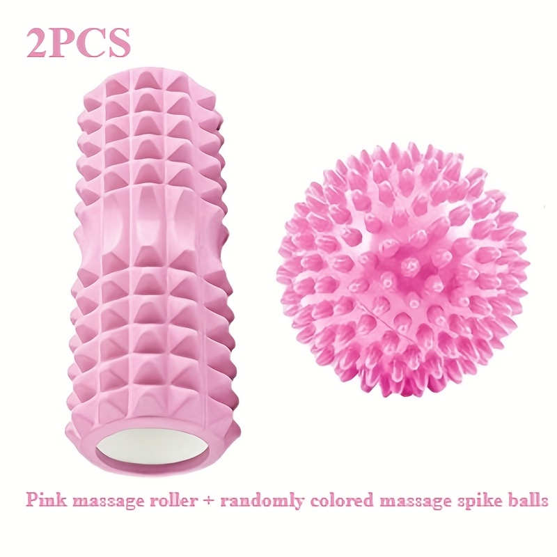 Image of 2pcs Yoga Sets: Includes 1pc Massage Roller, 1pc Massage Ball, Random Massage Ball Color, For Deep Muscle Massage, Full Body Release, Fitness And Exercise