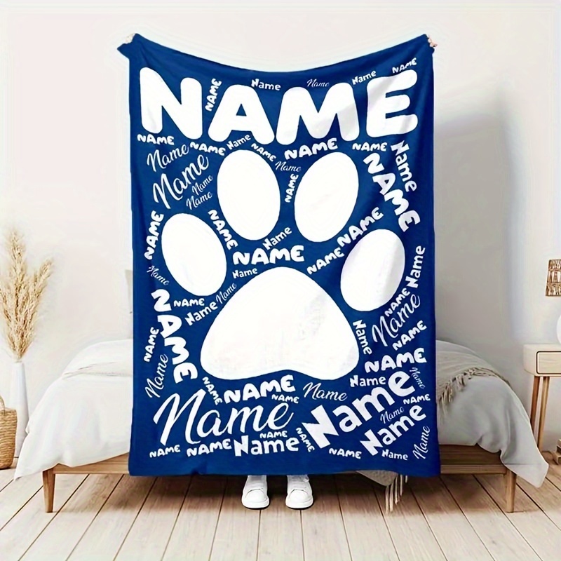 

Personalized Dog Paw Print Blanket - Custom Name Print - Perfect Gift For Dog Lovers - Machine Washable - Suitable For All Dog Breeds - 100% Polyester