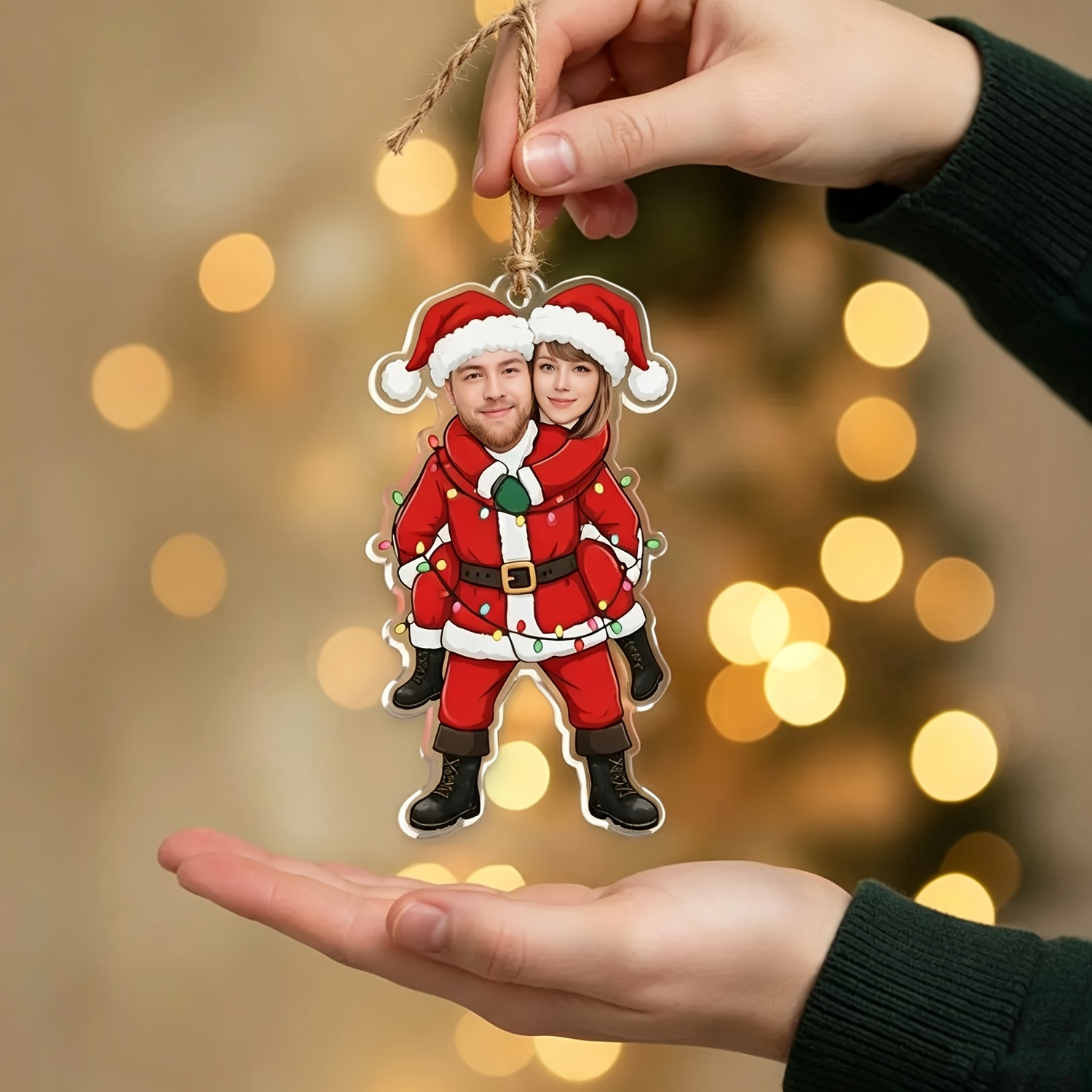 TEMU 2d Flat, Personalized Custom Photo Couple Ornament - Your Own Picture Suitable For Christmas Tree Hanging Pendant, Acrylic Hugging Couple