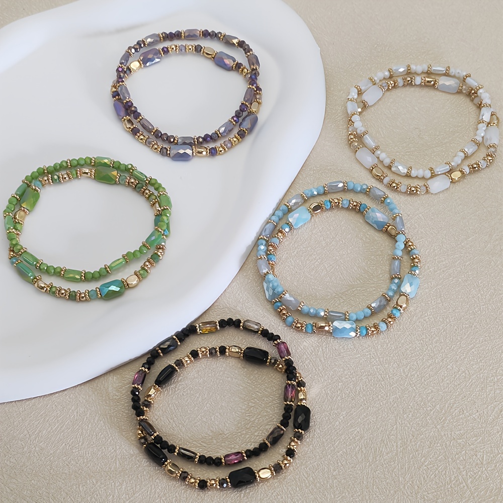 Bohemian Glass Bead Bracelets with Golden Tone Spacers