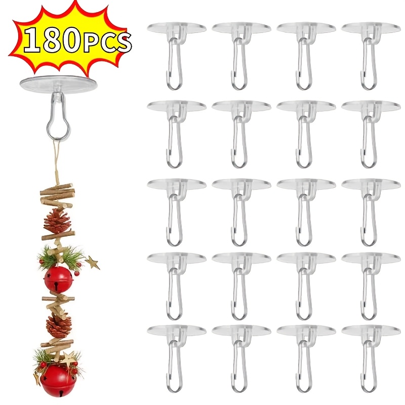 E-shop 180 Stück transparente, selbstklebende Deckenhaken, robuste Kunststoff-Wandhalterungen zum Aufhängen von Laternen, Fotos, Bannern und