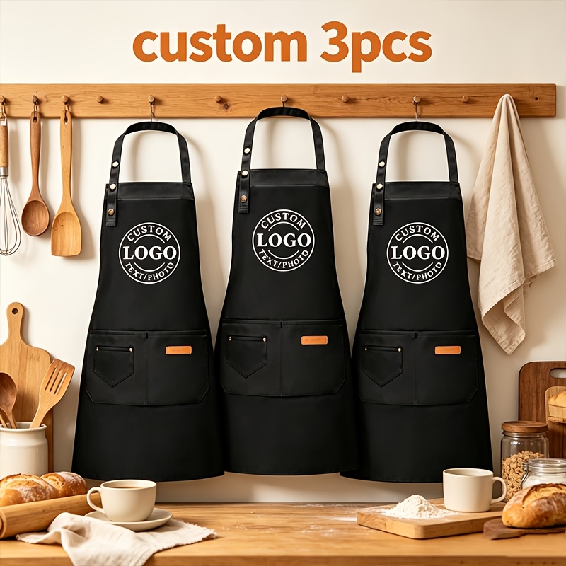 TEMU Ensemble de 3 tabliers imprimés personnalisés résistants - Tabliers personnalisés pour chef, BBQ, jardinage, bricolage - Personnalisation du