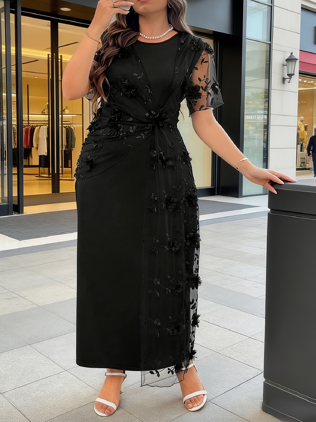 slim fit dress slacks Berylove Women Maxi Mother Dress Plus Size Black V Neck Half Sleeves Embroidered Wedding Party Guest Dress, Black / 3XL