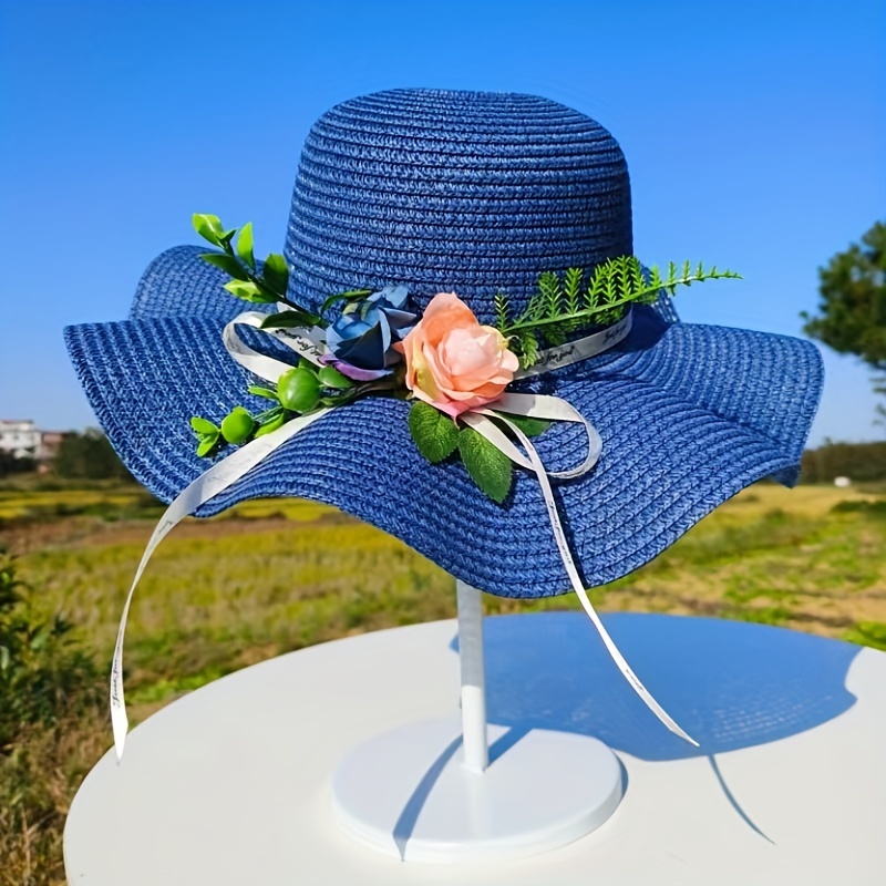 Womens Top Hat Wide Hat Summer Caps Flower Straw Foldable Ladies Sun Travel  Beach Baseball Caps