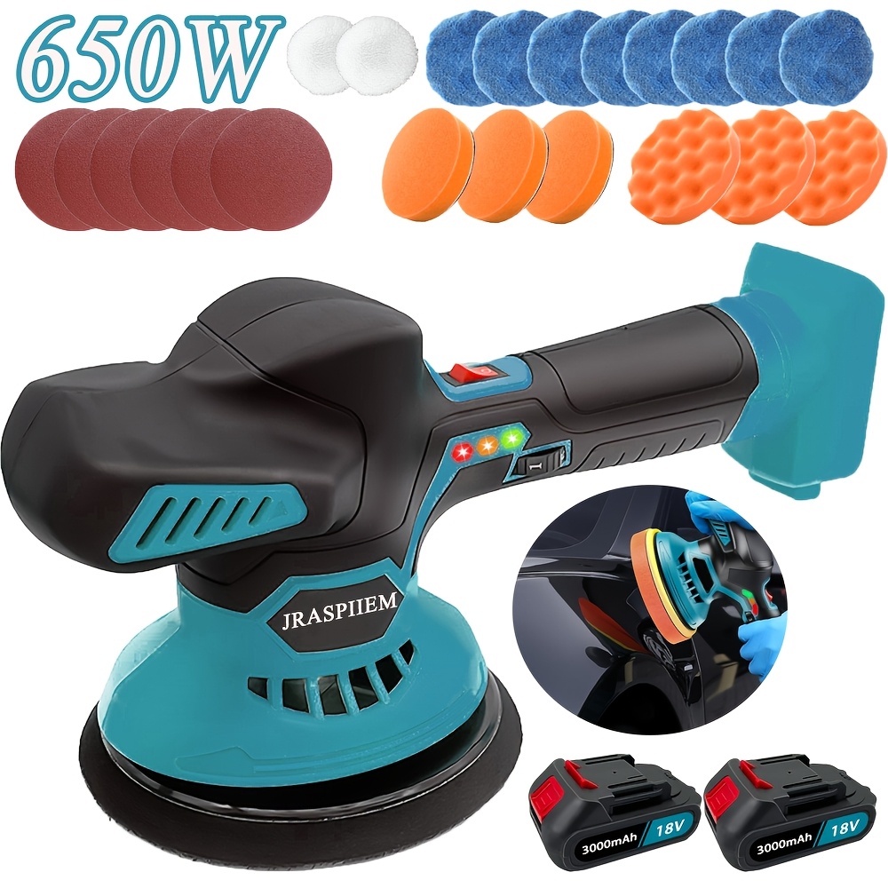 Image of 650w Cordless Car Buffer Polisher Kit, Da Polisher For Ma-kita Battery, 6-speed, Random Orbital, Mulit Assorted Polishing Pads For Car Detailing, With Battery/ Without Battery