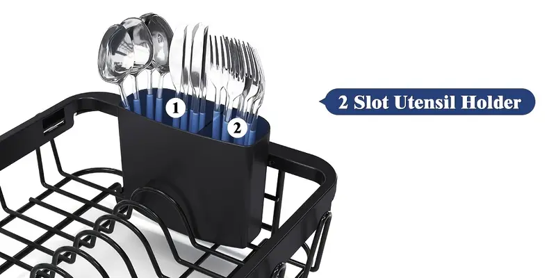 expandable dish rack with utensil holder adjustable over the sink or countertop design metal kitchen organizer for plates cups utensils holidays everyday use countertop dish rack sleek dish holder durable kitchenware Product details 4