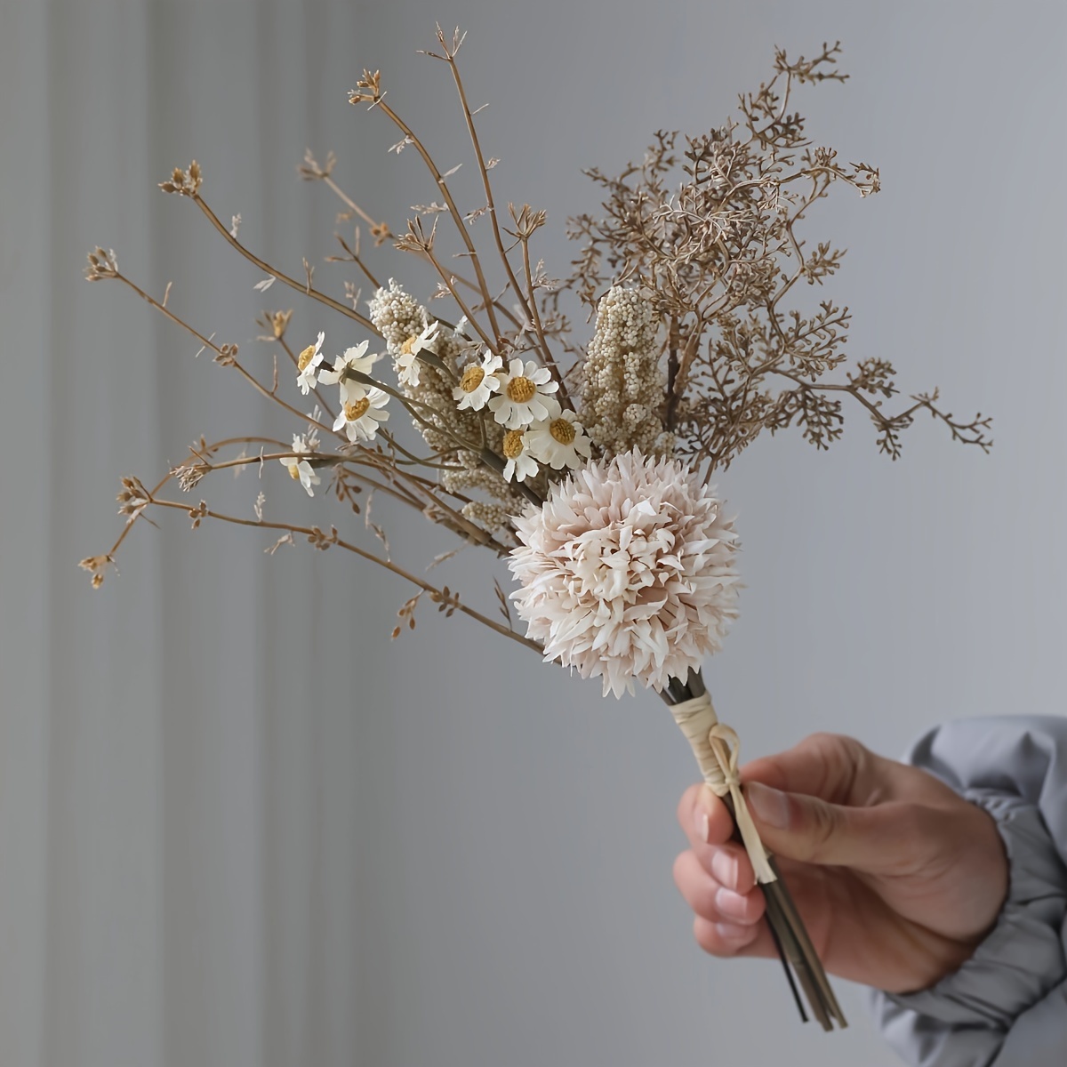 Image of 1pc Realistic Artificial Chrysanthemeyer Bouquet - Dry Fake Flower Arrangement Suitable For Wedding, Office & Home Decor - Low-maintenance Flowers For Centerpieces, Vase Displays, -lasting Decoration