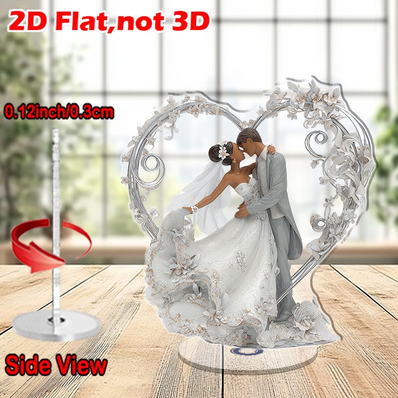 TEMU 2D - [2D ] Impresión Acrílica 2D, 1 pieza de Adorno Pequeño Acrílico Giratorio para Novia de Boda - Base 2D, de Mesa Estilo Decoración para
