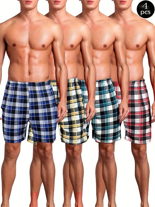 spring summer 4pcs mens pajama set with shorts 4 striped shorts comfortable and soft 4pcs combination pack with elastic waist short style pajamas 4pcs sleepwear set