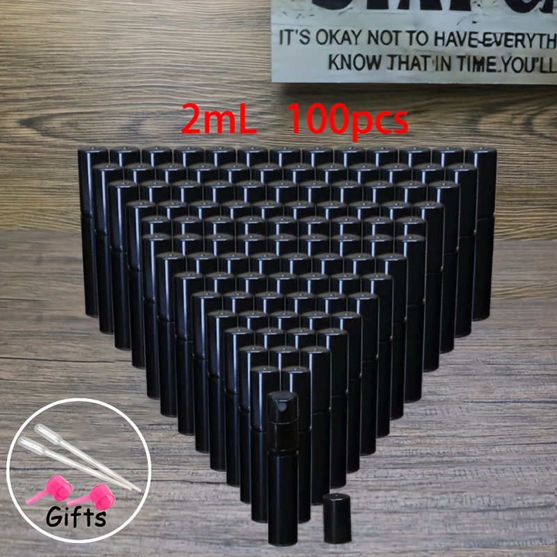 TEMU 50/100pcs, 2ml/3ml/5ml Disposable Plastic Bottles, Black Mini Perfume Bottles, Cosmetic Hydrating Sprayers, Portable For Travel, Lightweight And