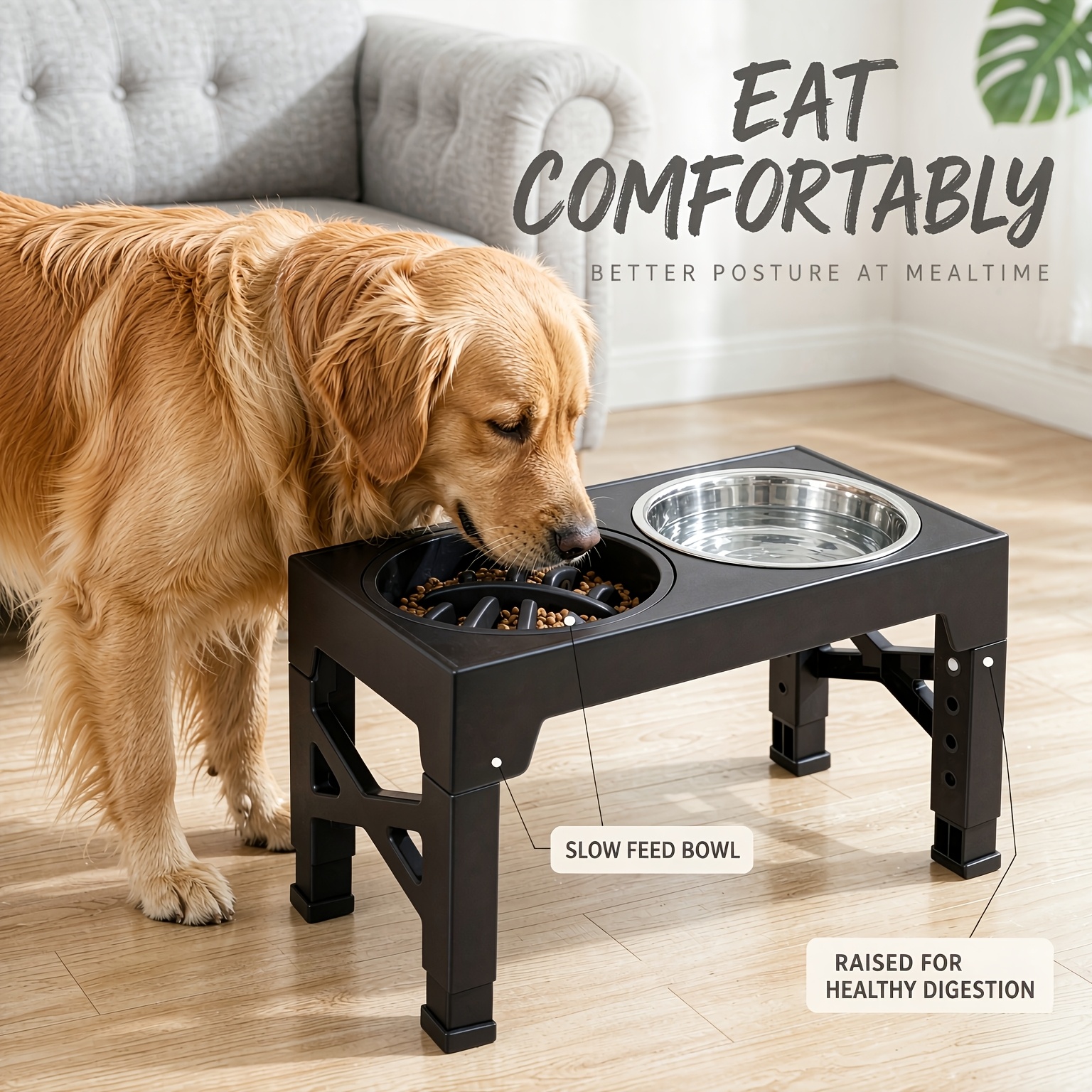 pet lifting bowl adjustable elevated cat bowl upright anti vomiting dog bowl dual feeding water bowl ergonomically adjustable height feeding rack   essential comfortable feeding solution Product details 5