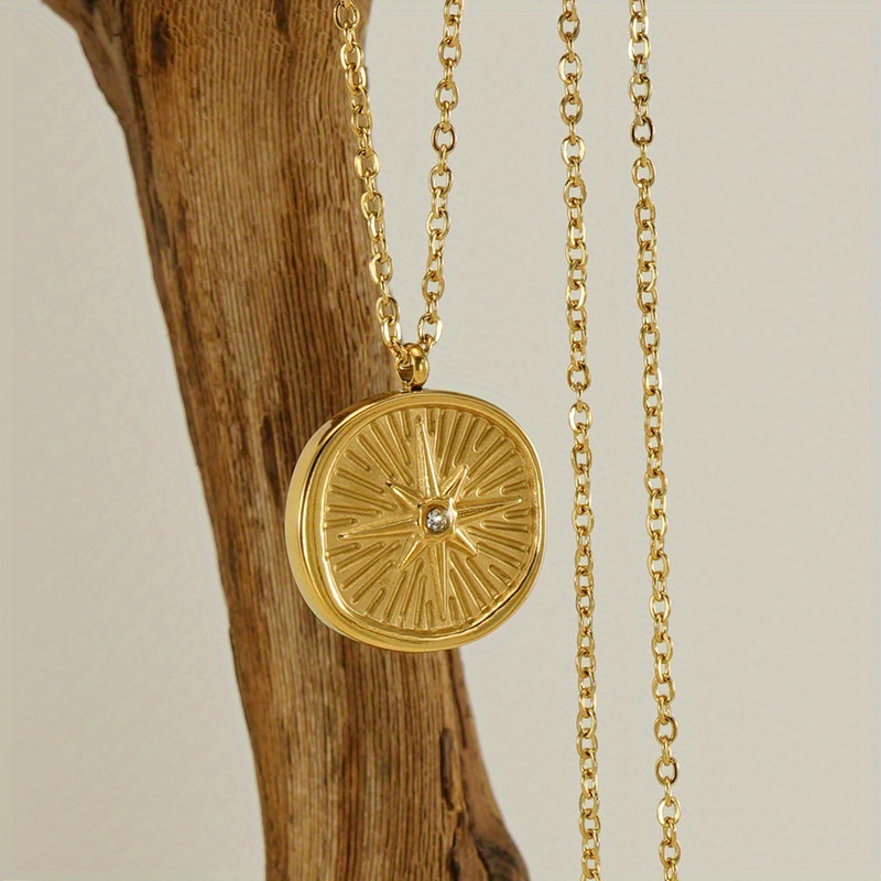 Women's Vintage-Style Octagonal Pendant Necklace, Stainless Steel