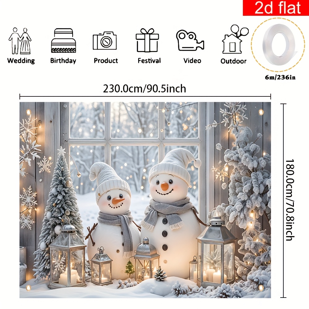 2d Flat, 2d Flat - 2d Flat, 2d Flat - 2d Flat Banner, 1pc, Christmas Decoration Banner Featuring Christmas Tree, Snowy Scene, And Snowman Design, Made Of Polyester, Vibrant And Durable