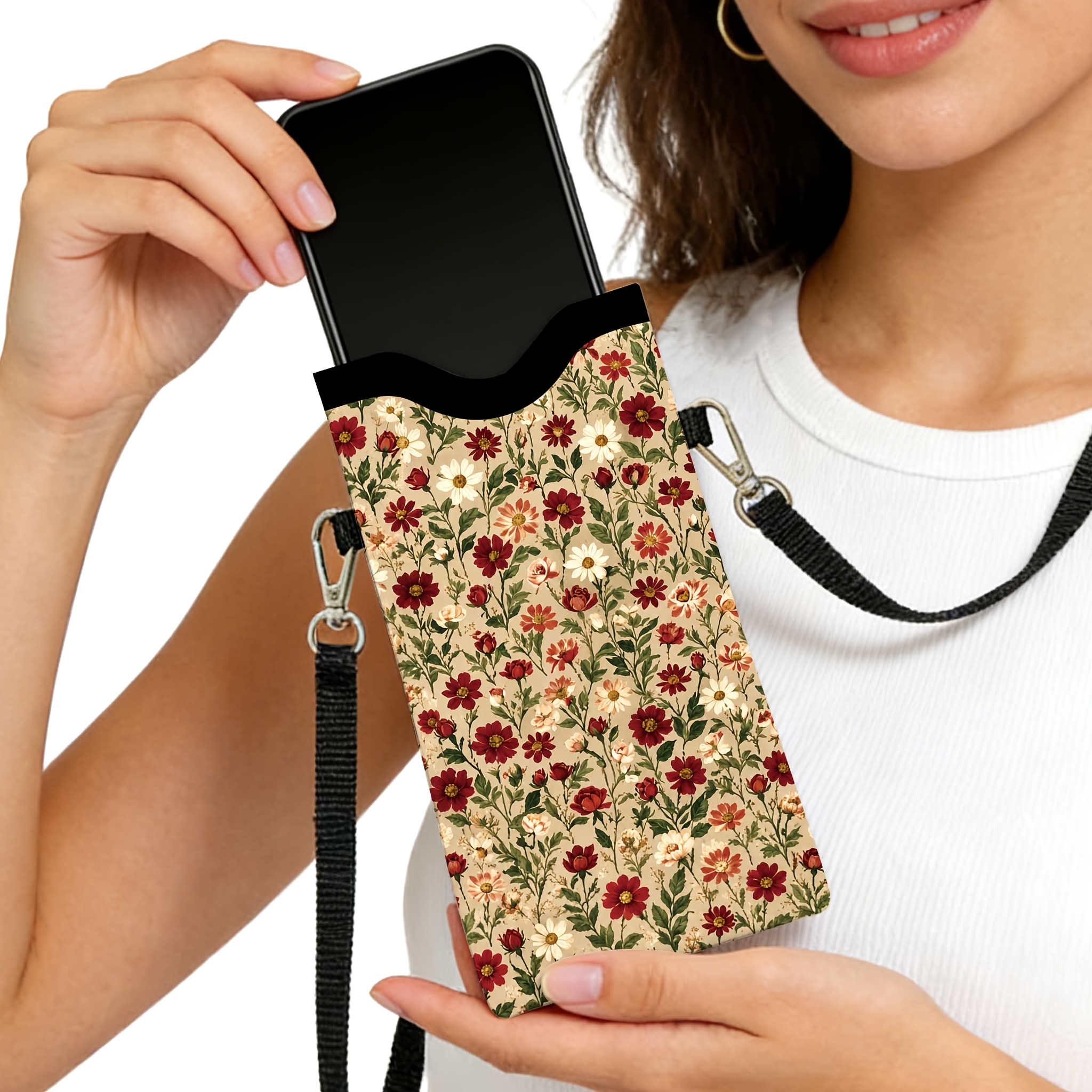 TEMU Étui de téléphone avec cordon réglable, impression plate 2D, motif , ligne rétro rouge et blanc, cadeau , utilisation décontractée et portable