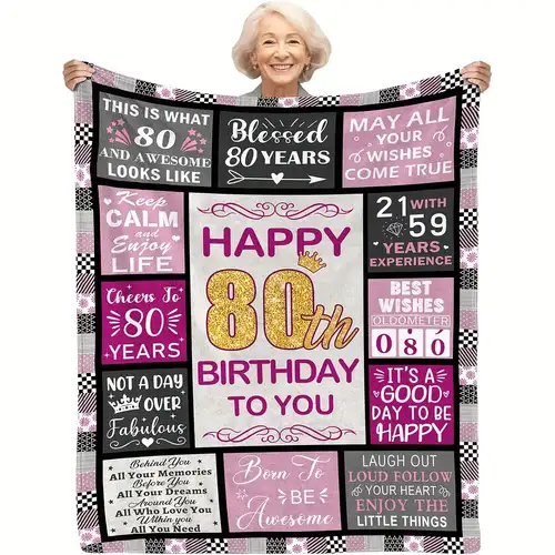 Decke Zum 80. Geburtstag Für Frauen – 152x127 Cm, Mit Geschenkbox, Aus Weichem Flanell-Fleece
