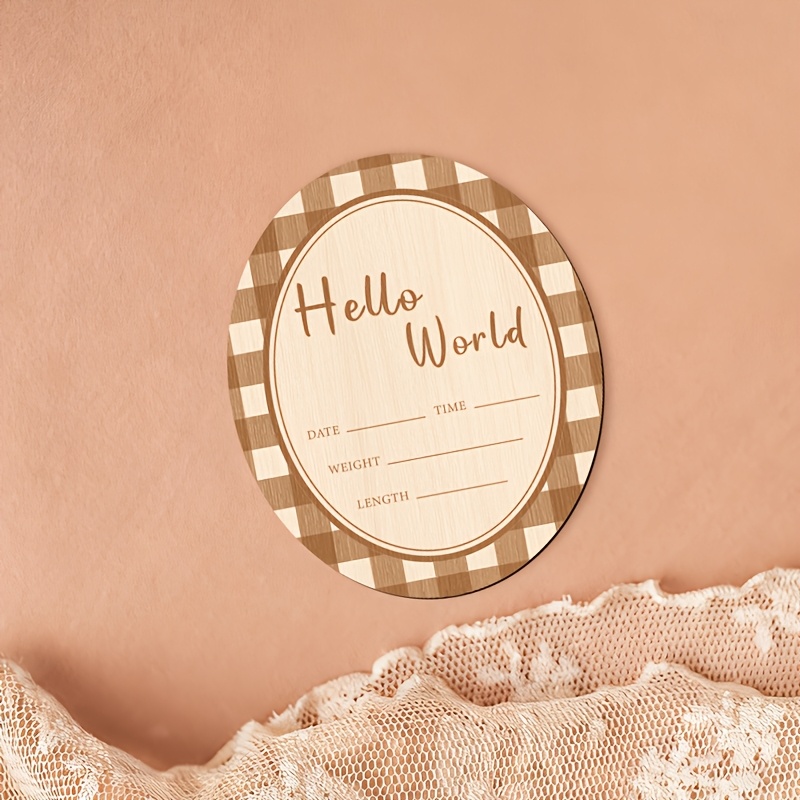 Hello Sign Wooden Oval Decorative Plaque for Youngster Arrival