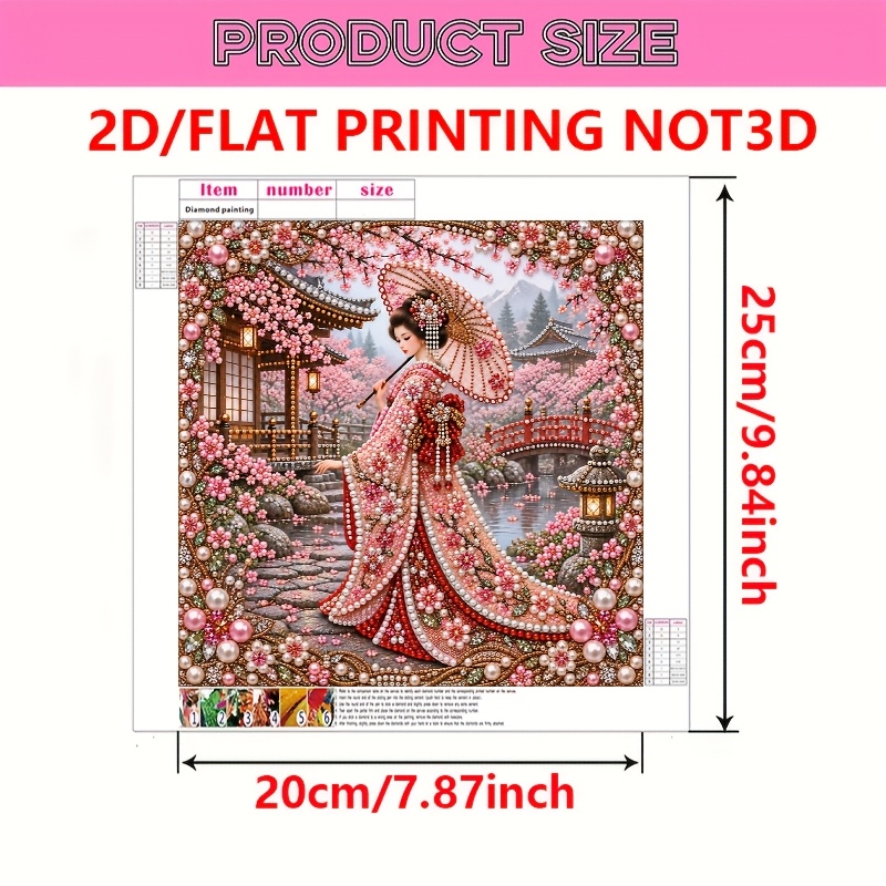 TEMU New 2d Flat Printing Diy Pearl Painting Kit, Cherry Girl Pattern, Includes Pointed Drill Tool And Pearl Drill Bag, Full Set Of Accessories For