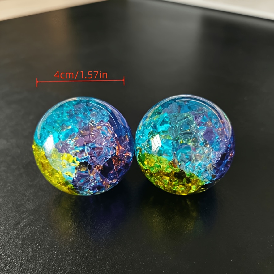 TEMU 2 Colorful Cracked Glass Balls, Solid Glass Spheres, Desktop Decoration For Office, Miniature Fountain Bonsai Decoration, Birthday Gift With A
