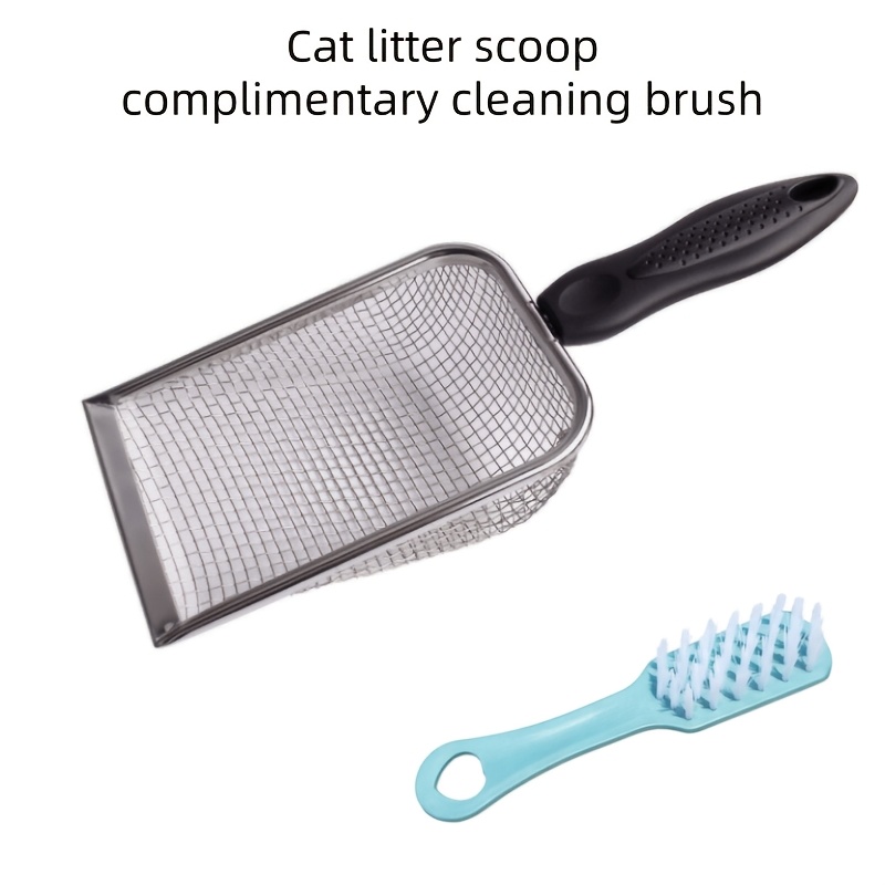 E-shop 2er-Set, Katzenstreuschaufel aus Edelstahl + Reinigungsbürste, Metall Katzenstreuschaufel mit 2,0-mm- und 3,8-mm-Sieben, geeignet für Katzen,