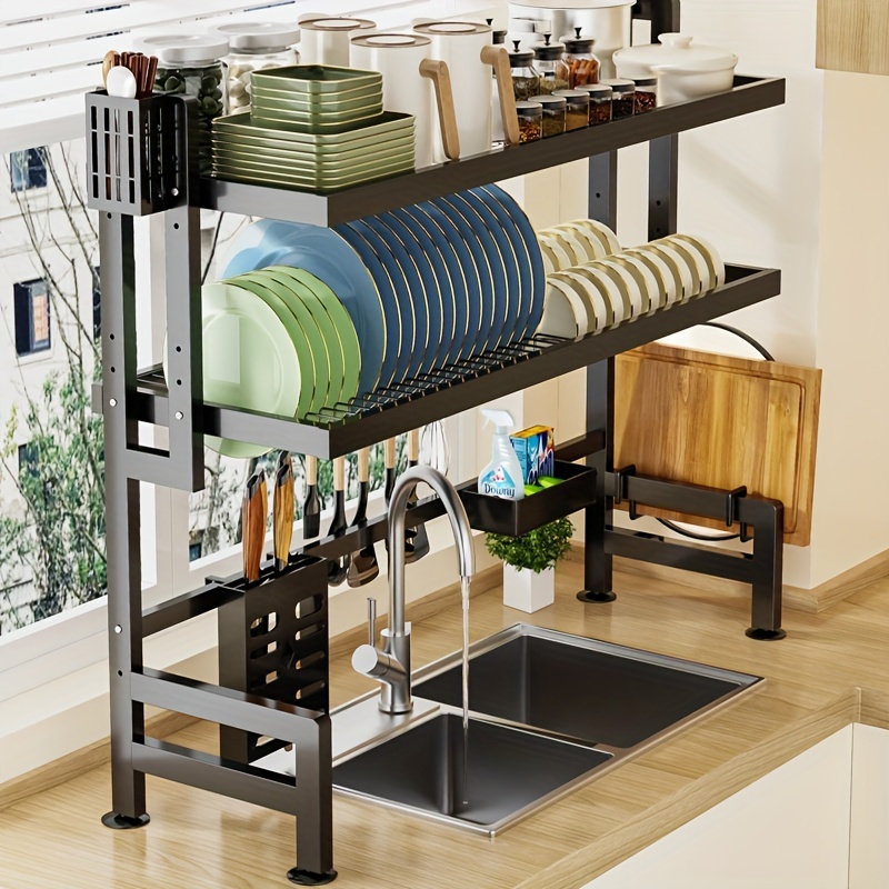 

1pc Home Kitchen Shelf Free Sink Dish Rack Storage Organizer Carbon Steel Storage Rack Drainage Shelf