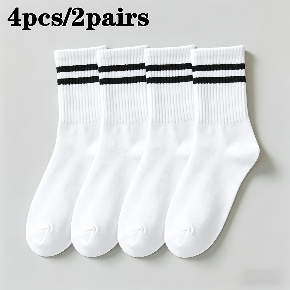 TEMU 4pcs/2-pair Striped Golf Mid-calf Socks, Outdoor Sports & Casual Socks, Suitable For , Black And White, Unisex, Comfortable, Stylish, And Simple