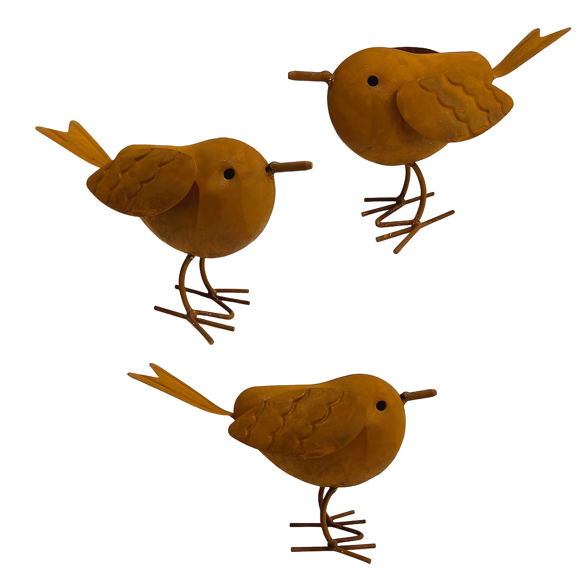TEMU 3pcs 3d Weathered Metal Rusted Bird Statues, Lawn Decorations, Garden Decorations, Fence Decorations, Tree Decorations
