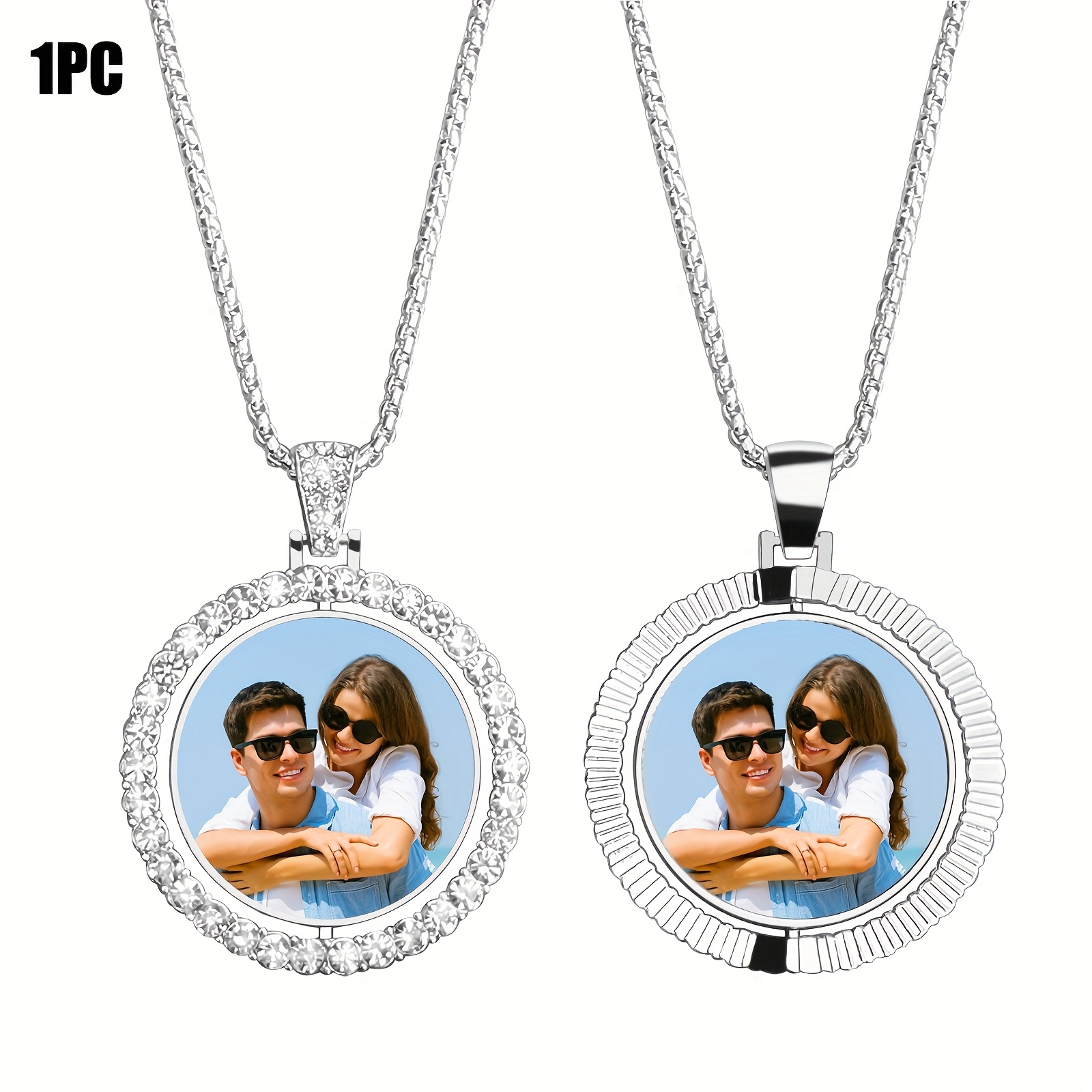 TEMU Hyperfold Double Side Custom Photo Necklace Personalized Customized Picture Memorial Keepsake Gift -dad, Mom, Wife, Daughter, Or Friend -