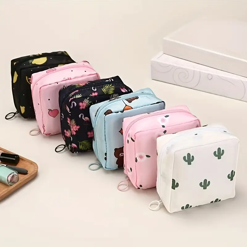 in this cute sanitary napkin storage bag is a portable red pouch for makeup items menstrual products and its durable easy to clean and convenient featuring a with a zipper Product details 5