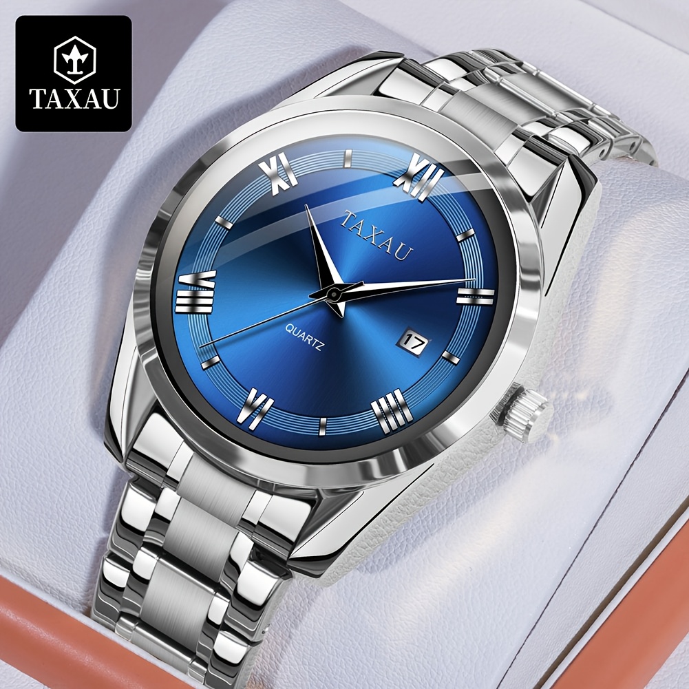 TEMU Mens Silvery Watches Classic Luxury Watch For Men Quartz Stainless Steel Men's Dress Watches Casual Wrist Watch Large Face With Relojes Para